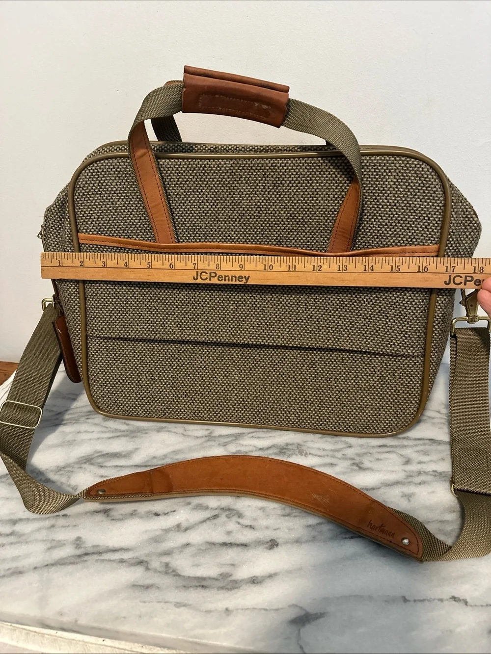 Hartmann Canvas twill Leather trim carry on travel bag with shoulder strap